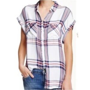 Como Vintage White and Blue Plaid Button-Down Shirt